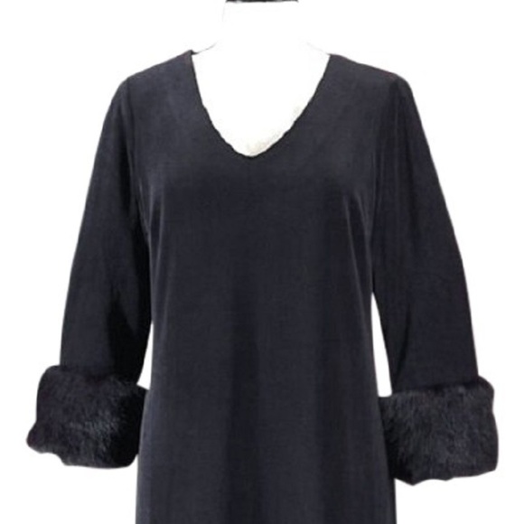 💞Fabulous Fur Accent Sleeve Velour Velvet Maxi Dress Lounger Gown - Picture 3 of 5